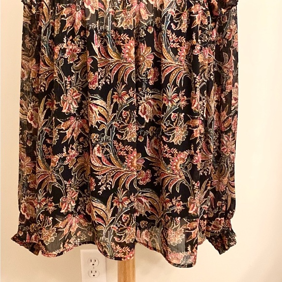 Ophelia Roe Black Red Green Floral Smocked Balloon Sleeve Ruffled Hem Top SZ 3X - Picture 3 of 15